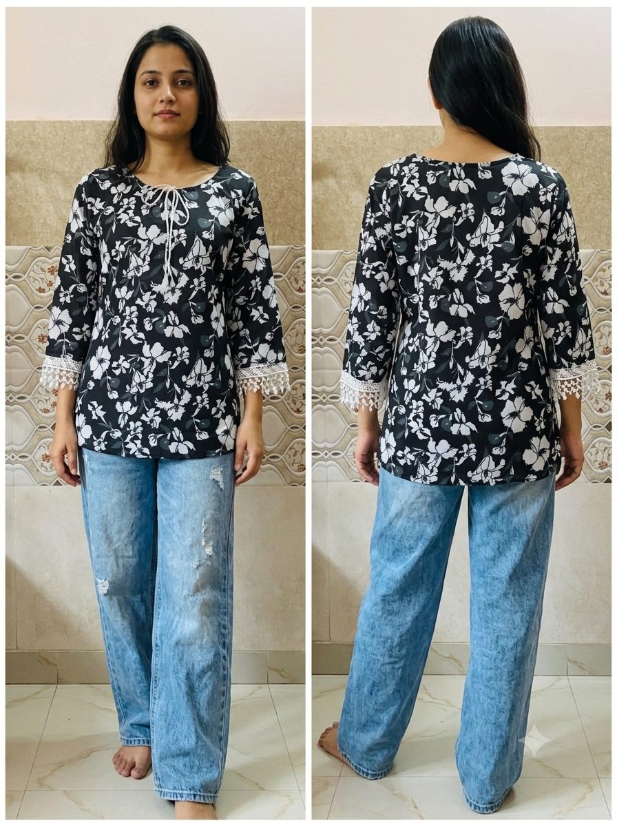 Black and white floral tunic