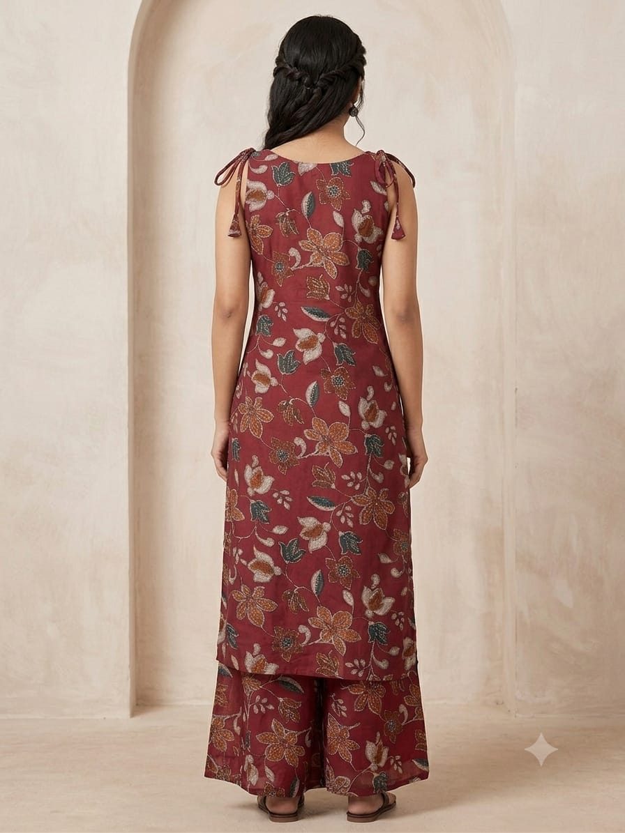 Custom maroon kurta set, back view