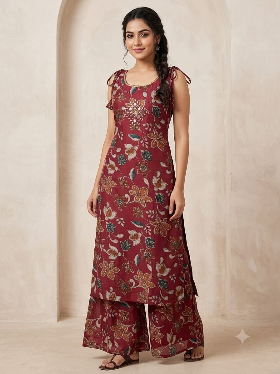 Custom maroon kurta set, front view
